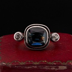 Victorian 3.00 Ct Natural Sapphire Rose Cut Diamond 18 Kt/Silver ring