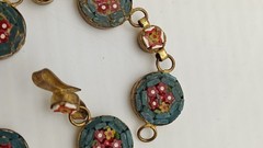 Italian Vtg c1930s Micro Mosaic Multi Color Floral Design Linked Bracelet Size 7