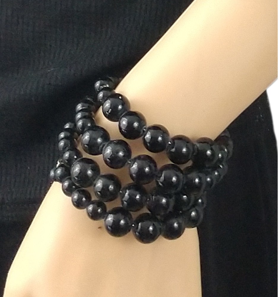 Vintage Black Glass Graduated Bead Coil Bracelet