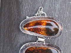 Silver Modernist Amber Big Baltic Bracelet Brutalist Abstract Design Artisan