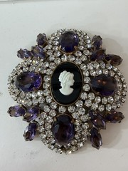 CAMEO CZECH HUGE AMETHYST CLEAR CRYSTAL BIJOUX MG BROOCH