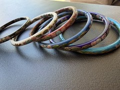 VTG Cloisonne Floral Enamel Bangle Bracelets Lot Colorful Stack Set
