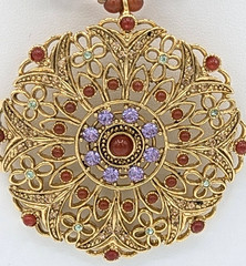 Vintage Graziano Mandala Pendant Necklace Cloisonne Beads Gold tone Statement