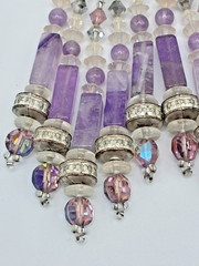 Elegant Classy Vintage Chipita Amethyst Stone Aurora Borealis Bead Clip Earrings