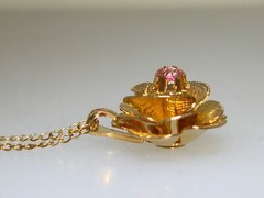LOVELY VINTAGE GOLD FILLED NECKLACE W/PINK TOPAZ SIGNED D.E.C.! NEW IN O.B.!