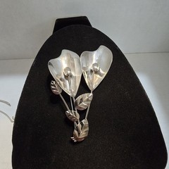 Large Vintage 3.8″ Sterling Silver Calla Lilly Brooch Pin 17.75 Grams