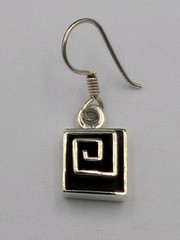 Vtg Sterling Silver Greek Key Maze Spiral Square Shape Hook Dangle 925 Earrings