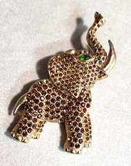 Happy ELEPHANT vintage Orang/brown Rhinestone Pin 3″(75mm)