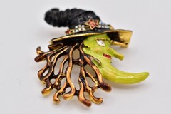 Kirks Folly Vintage Witch Moon Brooch Halloween Rhinestone Enamel Pin Signed 9B