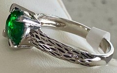 Green Faux Emerald Oval Cut Ring Textured Silver Tone Cocktail Size 9
