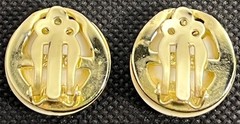Vintage KARU Gold Tone Cream Lucite Geometric Clip On Earrings Mid Century