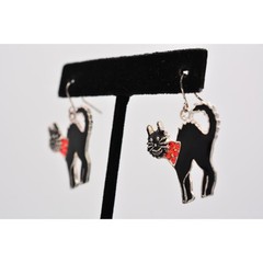 Vintage Black Cat Earrings Halloween Orange Rhinestone Crystal 1990s BinAZ
