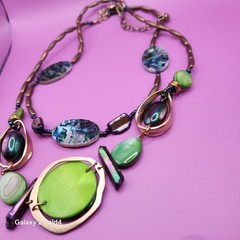 Vtg Bead Necklace Earrings And Bracelet Boho Abelone Shabby Chic Lot Green Blue