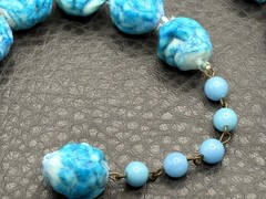 Vintage West Germany Marbled Blue White Beaded Textured Bead Necklace Choker