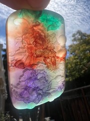 Natural Burmese Rainbow Amber Pendant Peony Carving Luminous Collectible Gift