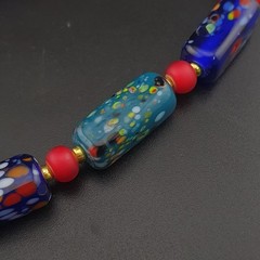 Vintage Venetian Midnight Mosaic Trade Glass Bead Necklace 24in 6.2–20.1mm
