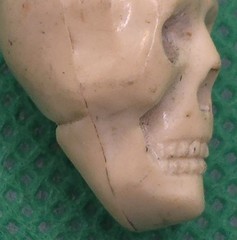 Antique Victorian Celluloid Skull Charm Mourning Pendant Memento Mori 1″