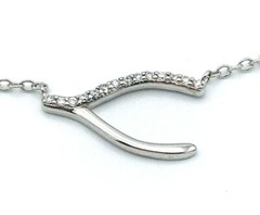 Vintage Stainless Steel Channel Set CZ Wishbone Necklace