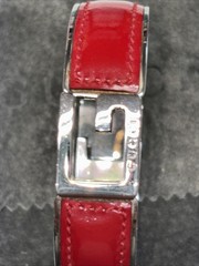 Rare GUCCI Bangle Vintage Red Leather G Logo Open Cuff Bracelet Adjustable