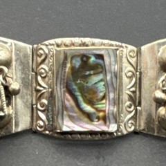 Mexico 925 Sterling Silver Abalone Inlay Panel Link Bracelet w/”Eagle & 3″ Stamp