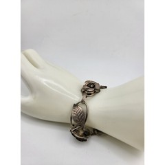 Vintage Lang Sterling Silver Marked Rose Leaf Link Bracelet Mid Century 20.5g