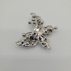 Vintage Small Silver Tone Butterfly Brooch with Clear and AB Rhinestones
