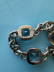Aqua Blue Topaz Gem Bracelet 925 Sterling Silver Bezel Set Bracelet 22.5g