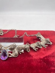 Vintage Carol Felley 1990 Sterling Amethyst Lion Pendant Necklace