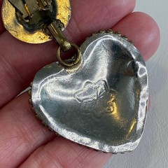 Vintage Heart Earrings Mixed Metal Gold Silver Tone Clip On Statement Elegante
