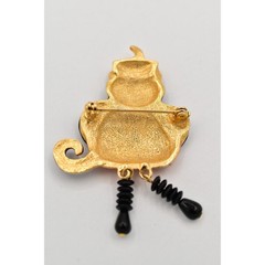 Vintage Black Cat Costume Pumpkin Pin Brooch Halloween Orange Enamel 1980s BinAL