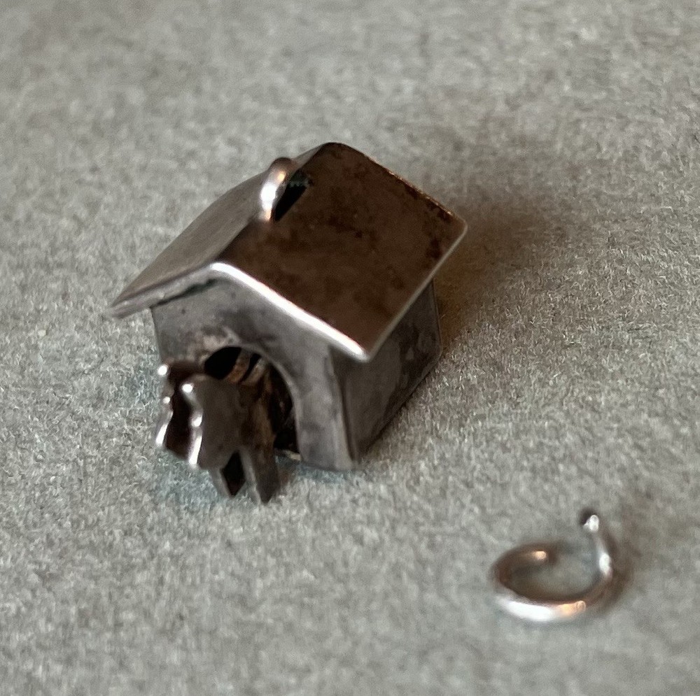 Vintage Sterling Silver Charm Schnauzer In Dog House Charm For Bracelet 1950’s