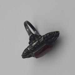 Antique Art Deco Gothic Carnelian Markasite Sterling Silver Vintage Ring Size 6