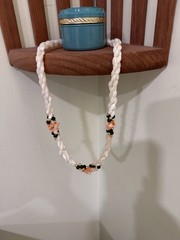 Vintage Cream Color Beaded Necklace With Coral Green And Gold