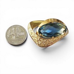 Vintage Blue Faceted Glass Crystal Gold Tone Mid Century Modern Brooch