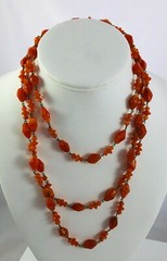 Vintage Art Deco Flapper Czechoslovakia Art Glass Burnt Orange Beaded Necklace