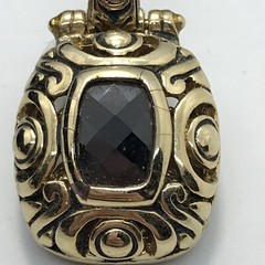 Vintage T * J Renaissance Revival Gold Tone Black Onyx Cubic Zirconia Pendant