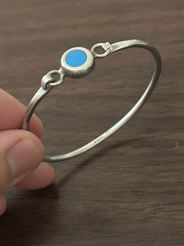 Solid 950 Silver Blue Enamel 2.25 Inch Diameter Bracelet 11.5 Grams Mexico