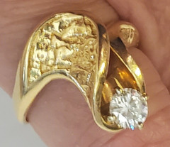 Vintage 14K Yellow Gold Ring Wave shaped with Nugget finish & .40 Carat Diamond