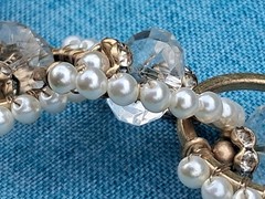 J Crew Pearl Crystal Hoop Link Draped Statement Matinee Necklace 24″ Long