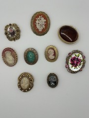 9 Piece Vintage Cameo Lot. Trinket Box, Florenza Brooch/pendant, W Germany