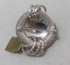 Vtg CONTINENTAL Modernist Layered Silver Tone Mesh Brooch w Tag 1-3/4” NOS