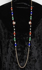 Vintage GEOFFREY BEENE Kramer Long Gold Tone Chain w Red Blue Green Pearl Beads