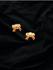 VINTAGE PIERCED EARRINGS – Red and Gold Bows, Post Earrings