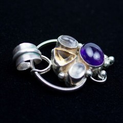 Artist Crafted Sterling Silver & Gemstone Pendant Quartz, Citrine & Amethyst