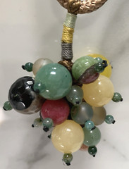 Vintage Jade Grape Necklace Cluster Beads gem stone mix On Long cord Multi Color