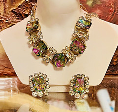 Juliana DeLizza Elster Necklace Earring Watermelon Multifacet Jonquil Rhinestone