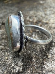 Green Brown Jasper Ring 6.5 Sterling Silver Twisted Rope Boho Southwestern