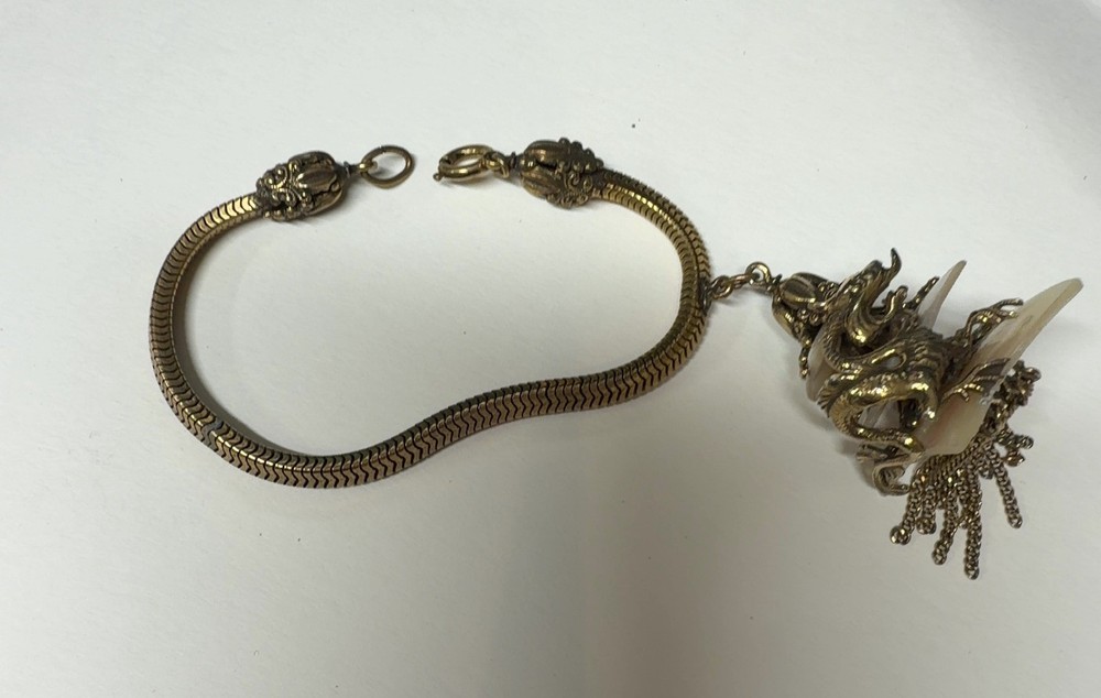Vintage Asian mother pearl pagoda layered Dragon Jewelry Lot Bracelet Pendant