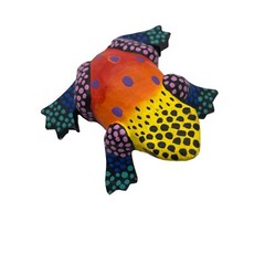 Wooden colorful frog brooch yellow orange spotted lapel pin light weight