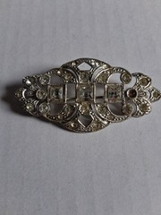 Antique glamorous silver-tone Art Deco brooch pin rhinestone accents C clasp